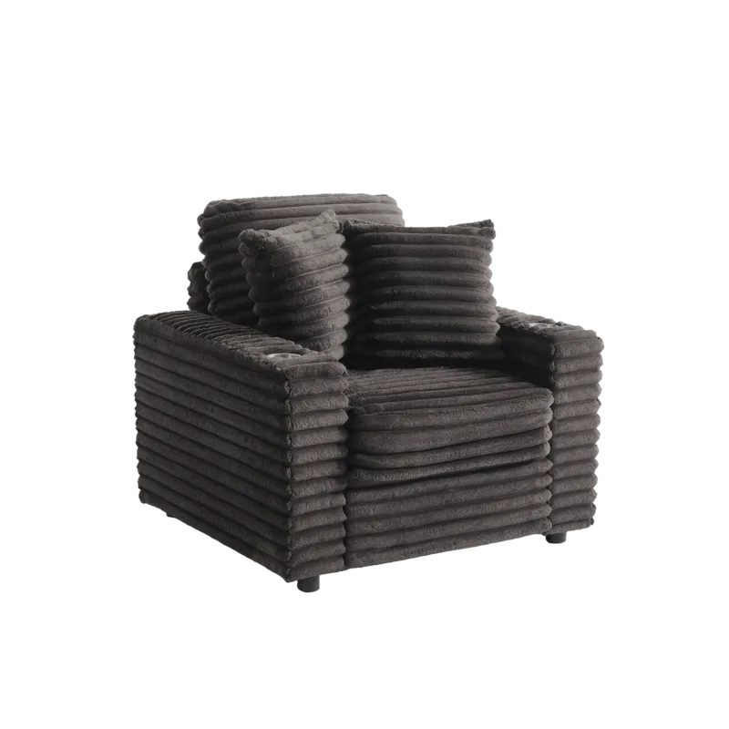 Ermia Modern Faux Fur Accent Chair with Cup Holder and Two Pillows - Image 4