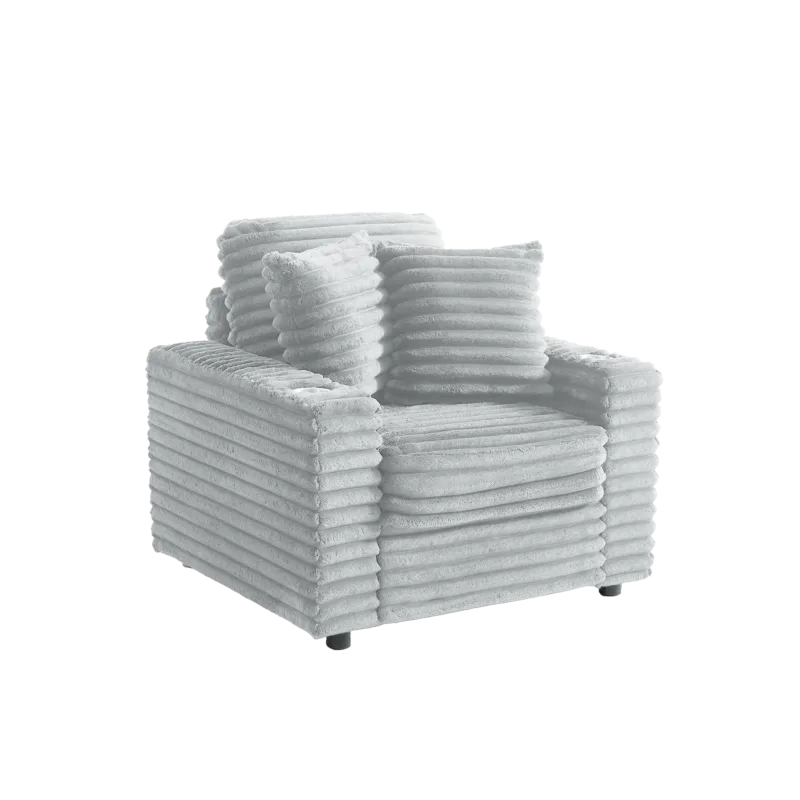 Ermia Modern Faux Fur Accent Chair with Cup Holder and Two Pillows - Image 2