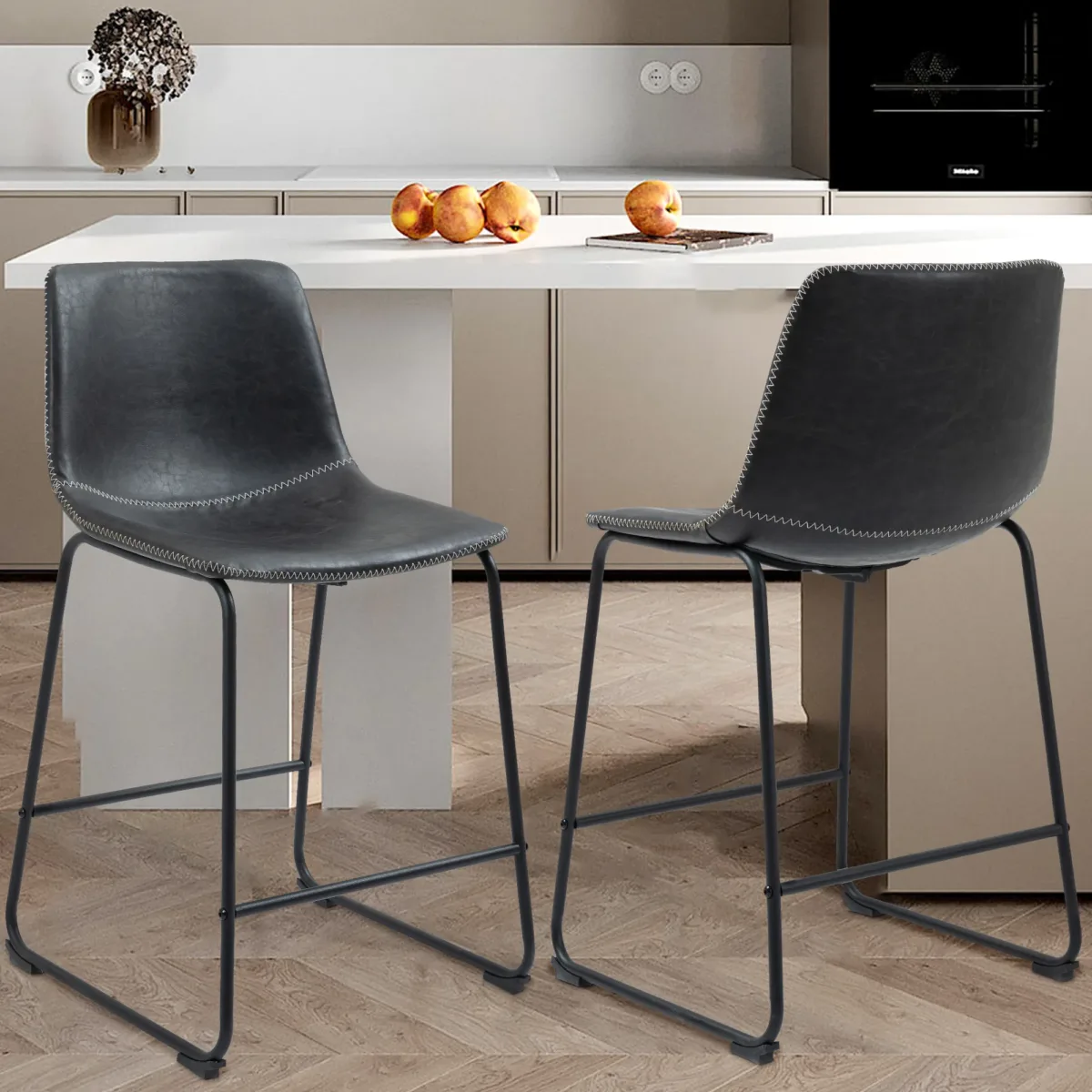 Ginko Upholstered Counter Stool with Metal Frame (Set of 2) - Image 2