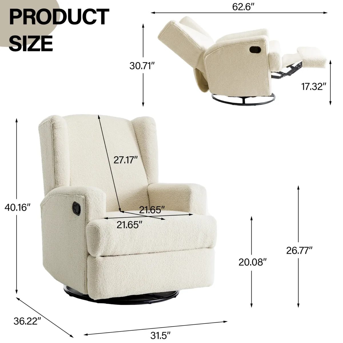 Upholstered Swivel Reclining - Image 7