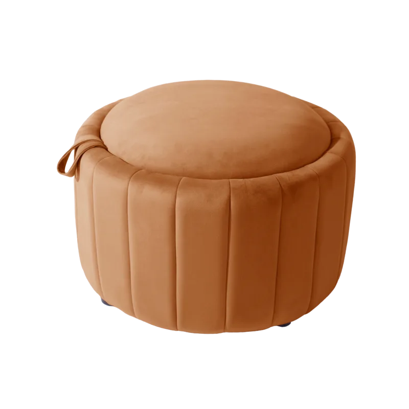 Savinien Upholstered Velvet Round Storage Ottoman with Flip-Top Tray - Image 7