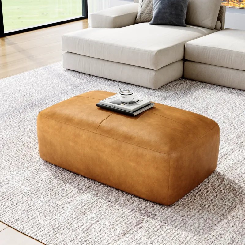 Hustle Square Top-Grain Genuine Leather Ottoman - Image 12
