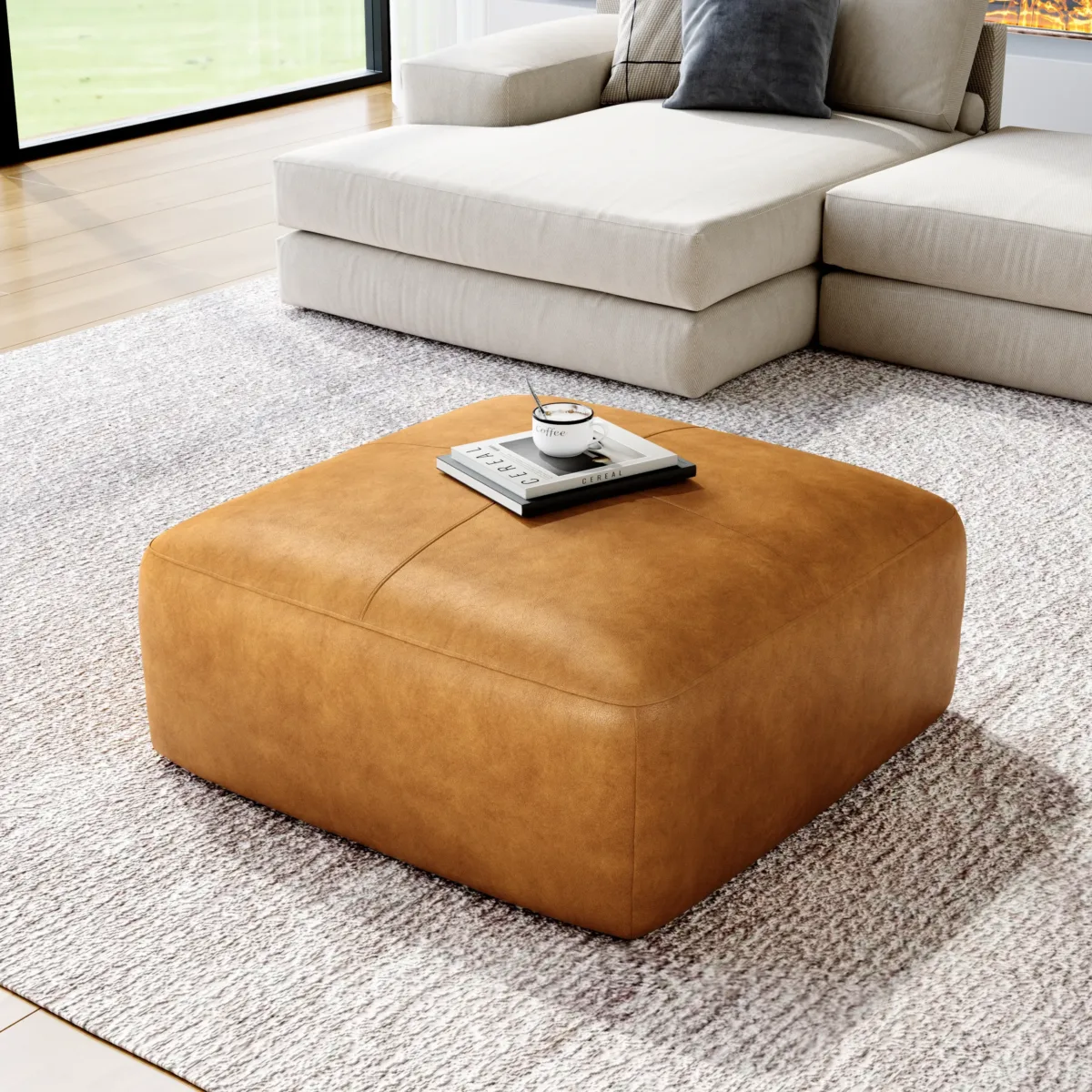 Hustle Square Top-Grain Genuine Leather Ottoman - Image 11