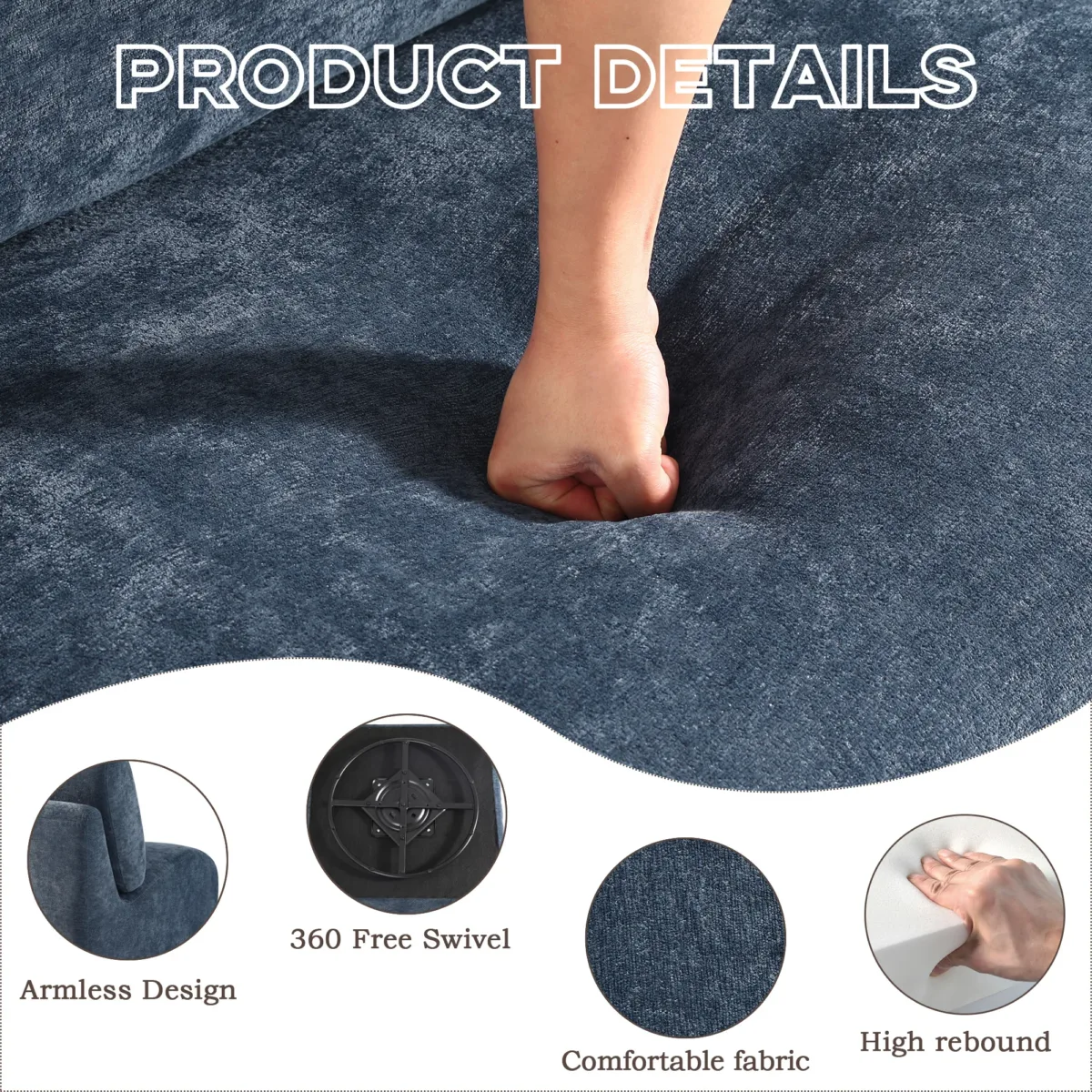 360 Swivel Upholstered Armless Leisure Chair - Image 9