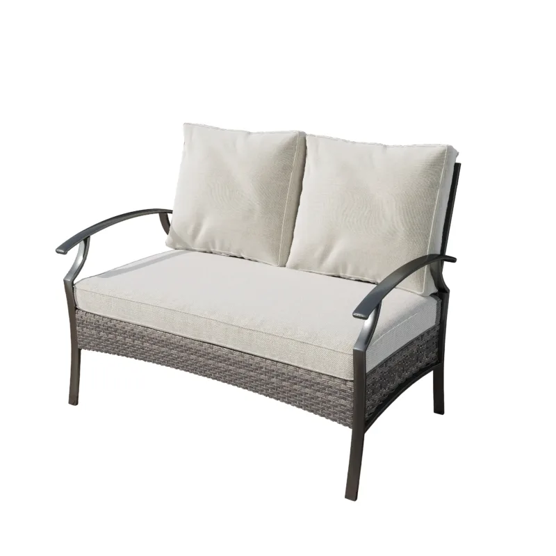 Outdoor Metal 4-Person Patio Set With Two Tables and Wicker Decor - Image 5