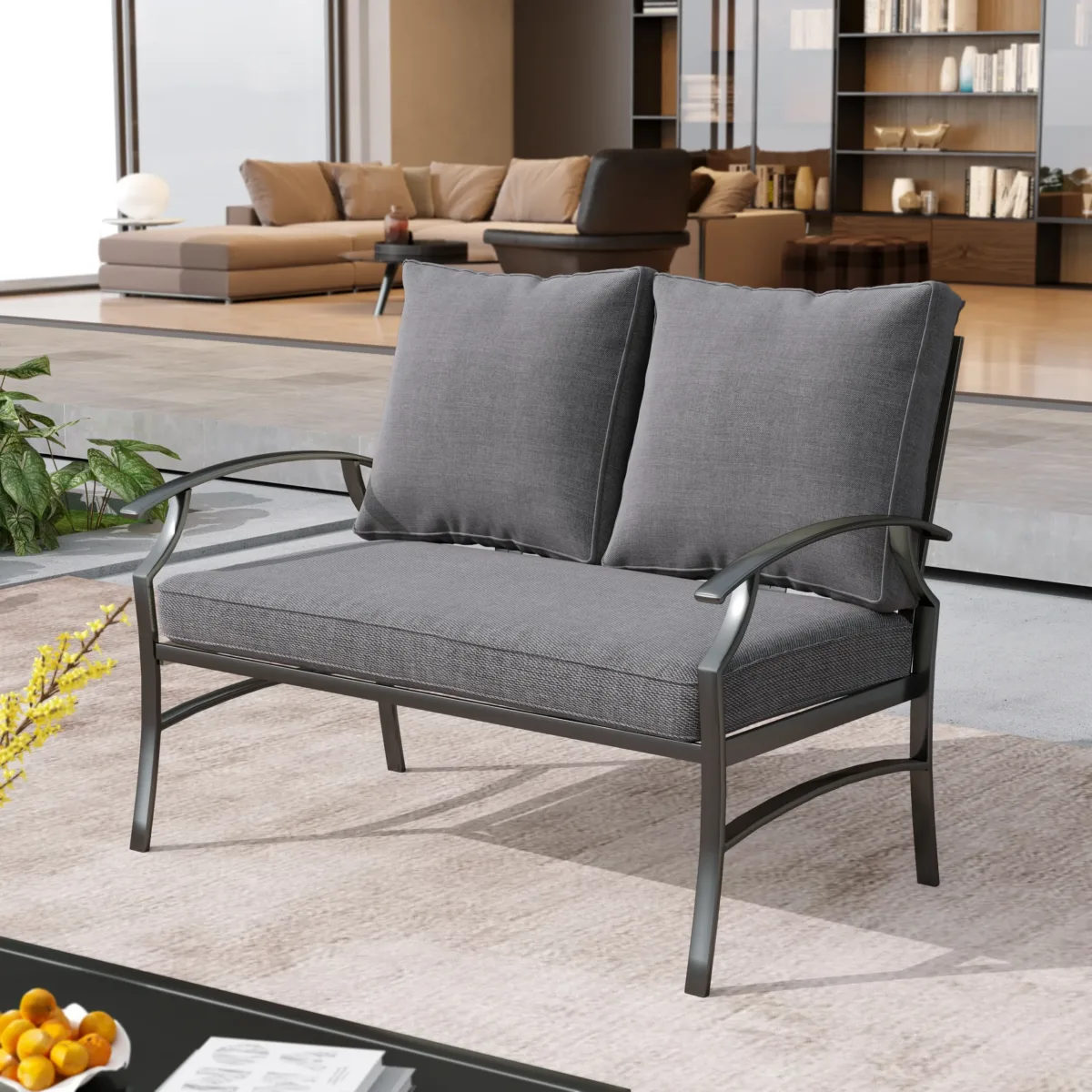 Metal Outdoor Loveseat with Cushions - Image 2