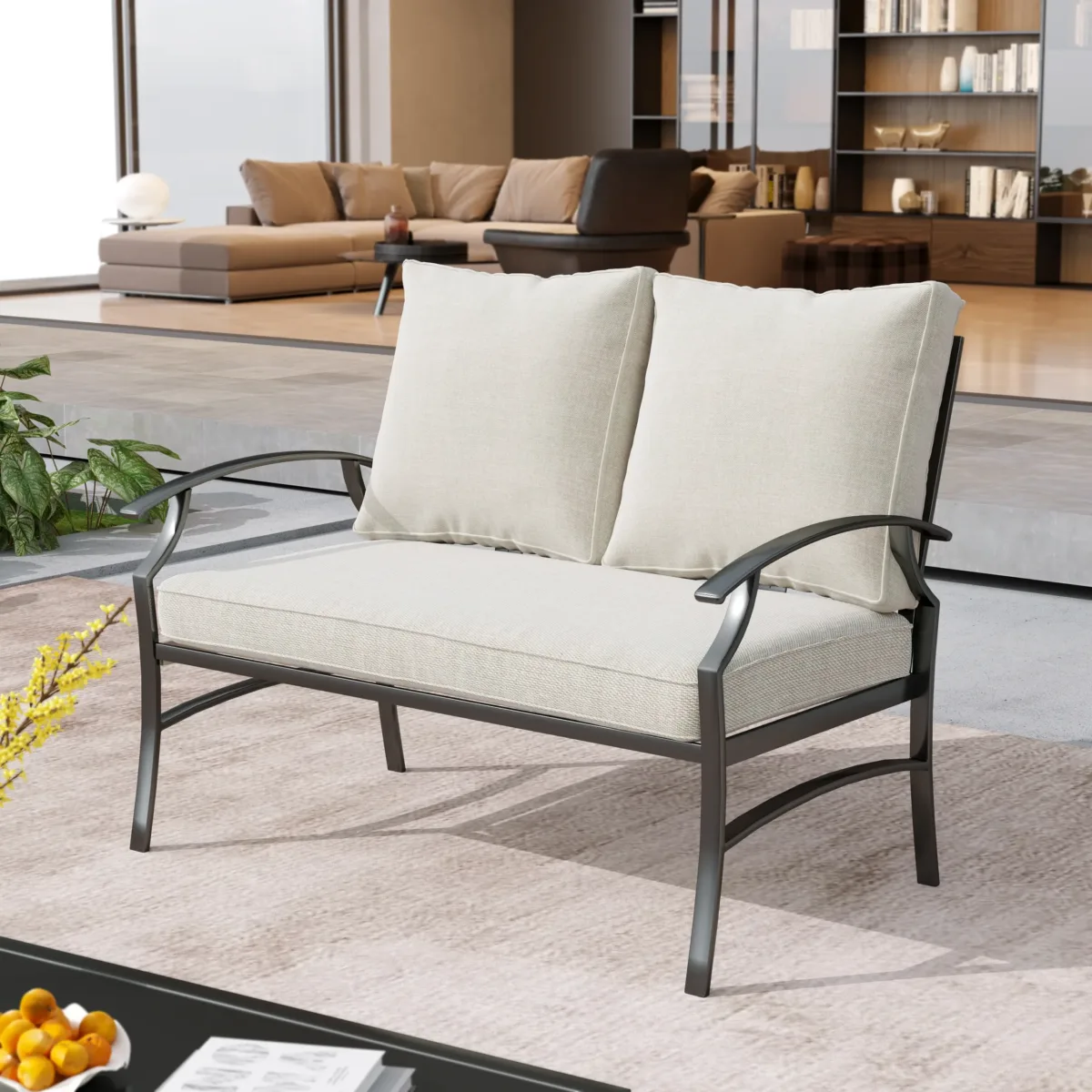 Metal Outdoor Loveseat with Cushions - Image 1