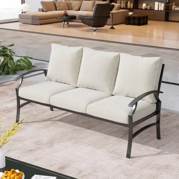 Metal 3-Person Patio Outdoor Sofa with Cushions