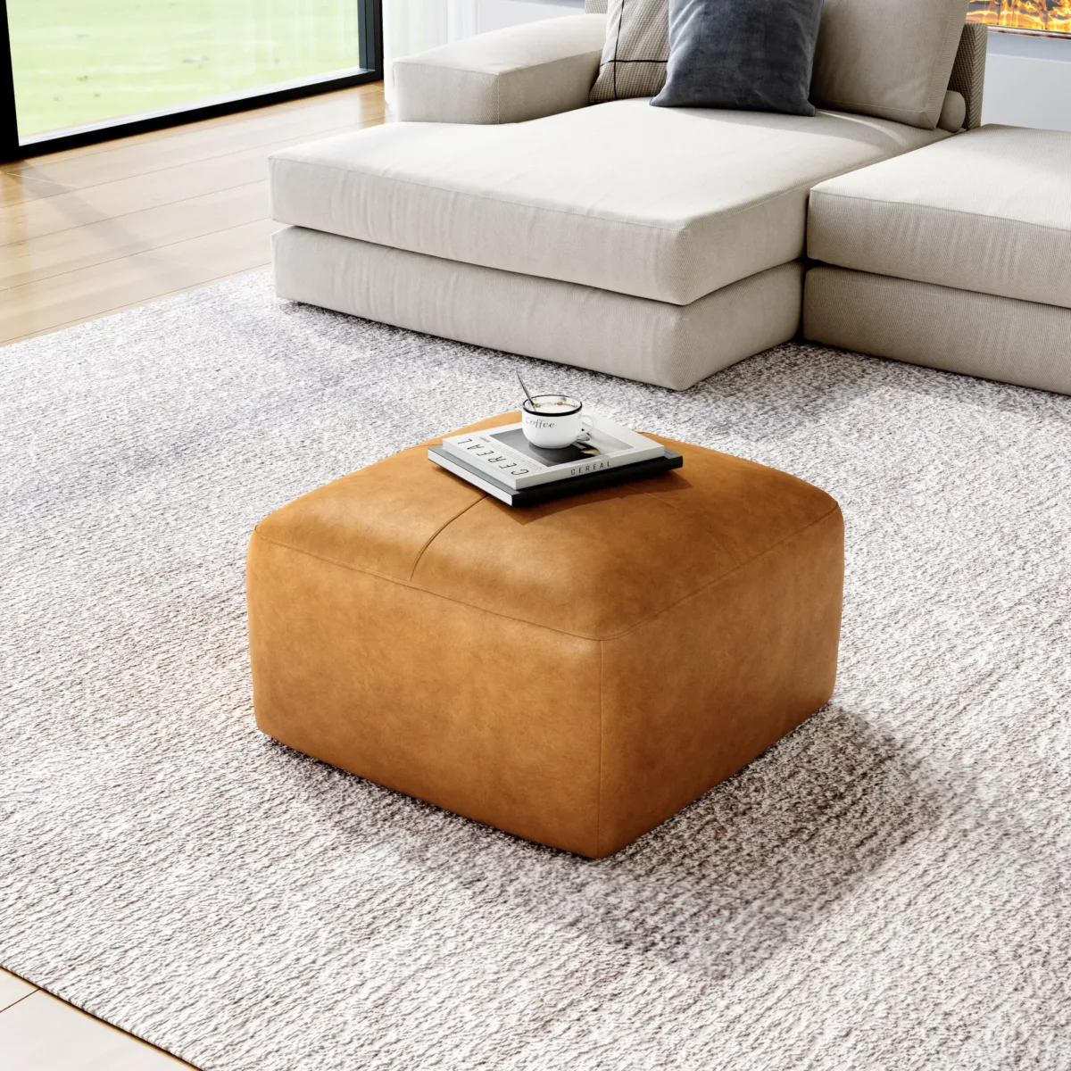 Hustle Square Top-Grain Genuine Leather Ottoman - Image 10