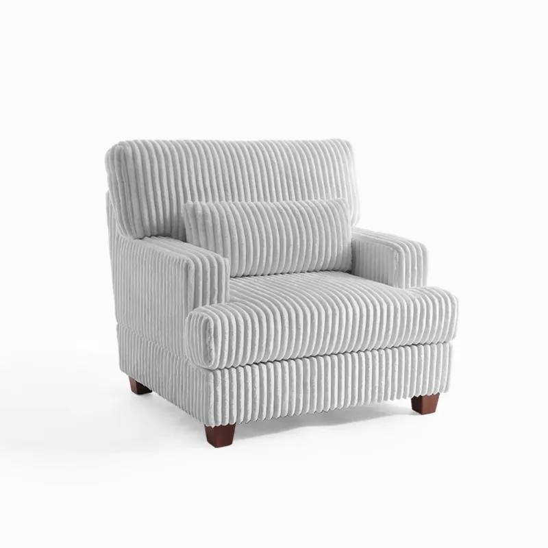 Ermia Modern Faux Fur Chaise Lounge Chair with Movable Ottoman and Pillow