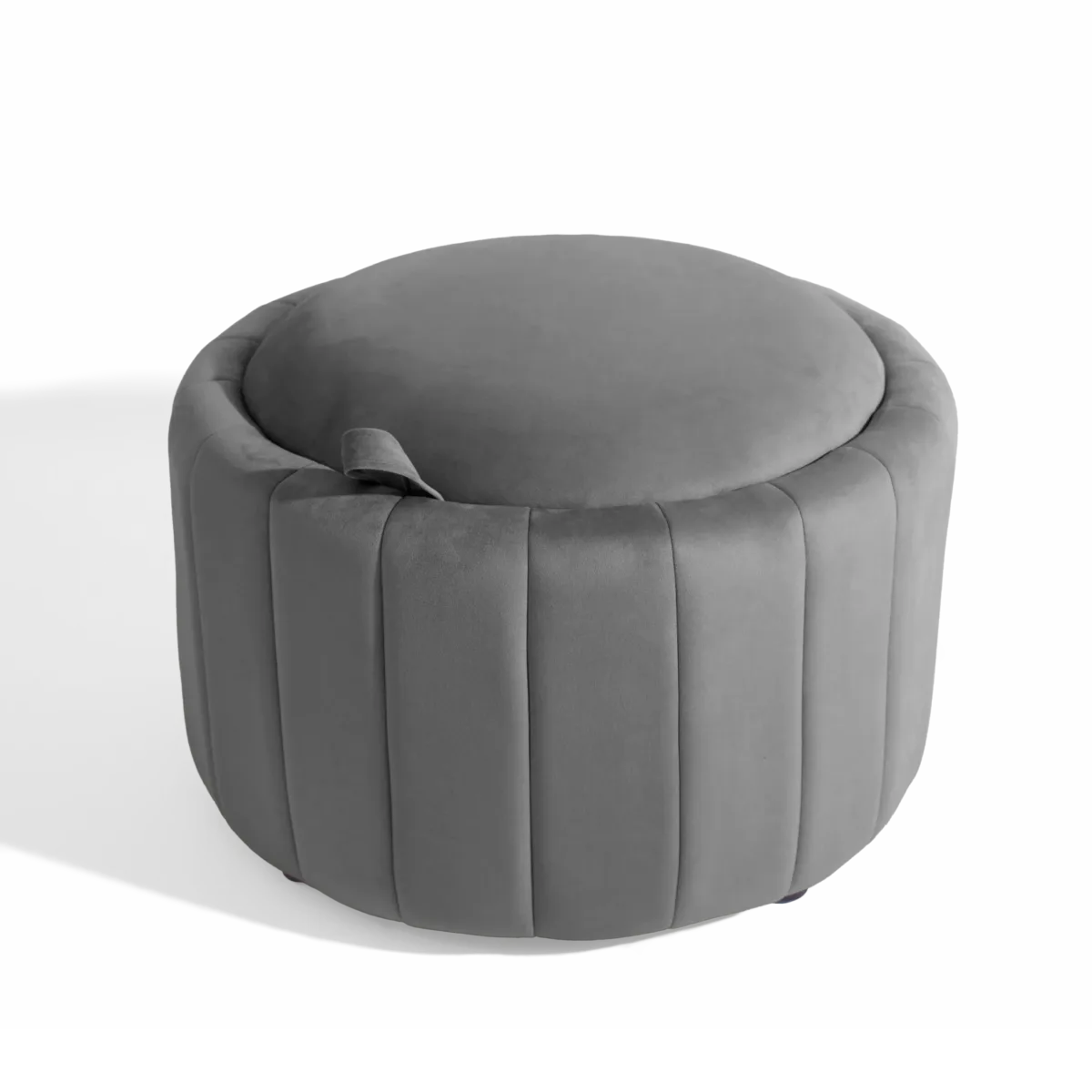 Savinien Upholstered Velvet Round Storage Ottoman with Flip-Top Tray - Image 4