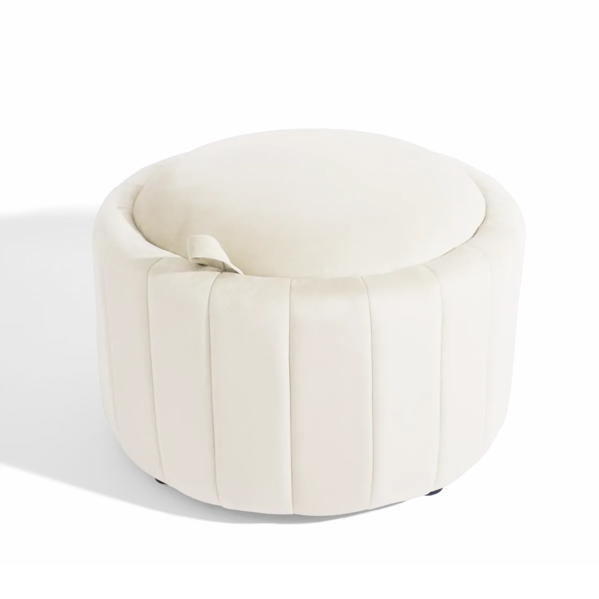Savinien Upholstered Velvet Round Storage Ottoman with Flip-Top Tray - Image 1