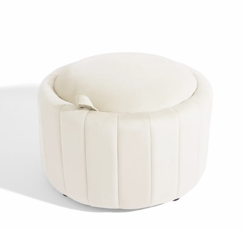 Savinien Upholstered Velvet Round Storage Ottoman with Flip-Top Tray