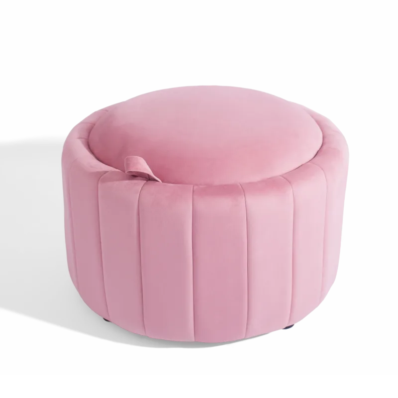 Savinien Upholstered Velvet Round Storage Ottoman with Flip-Top Tray - Image 2