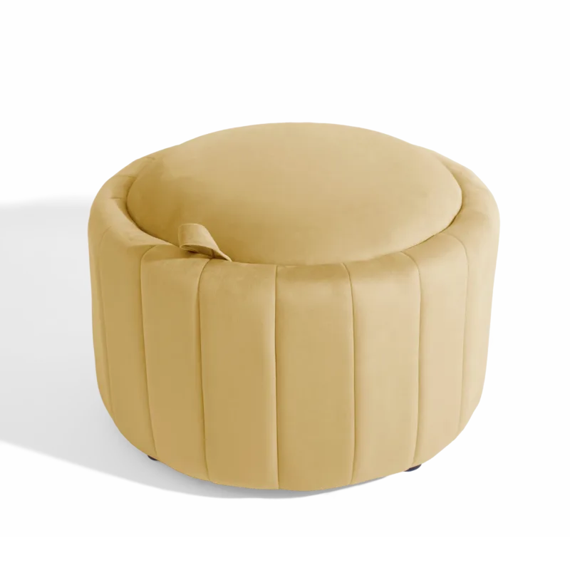 Savinien Upholstered Velvet Round Storage Ottoman with Flip-Top Tray - Image 3