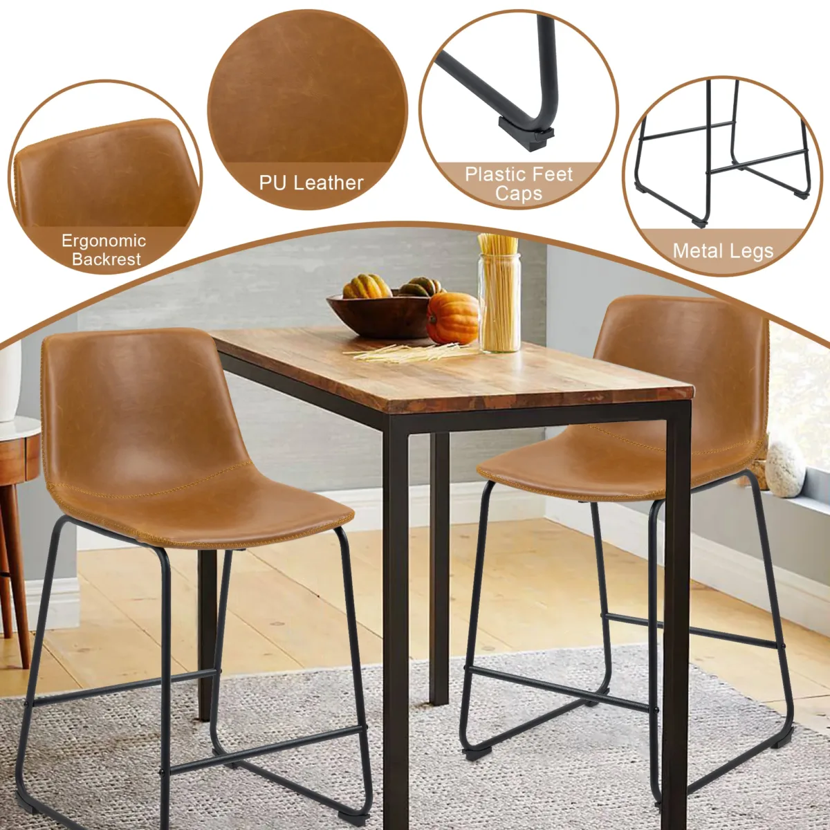 Ginko Upholstered Counter Stool with Metal Frame (Set of 2) - Image 3