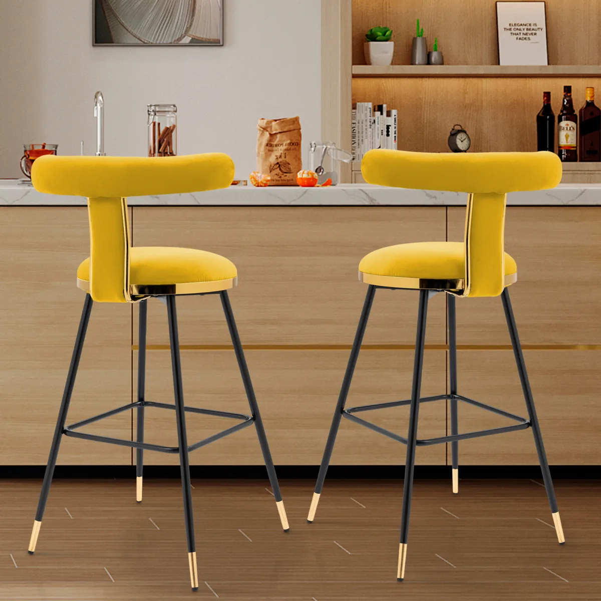 39.35 in.Gray Metal Leg Velvet Upholstered Height Bar Stool with Low Back(Set of 2) - Image 5