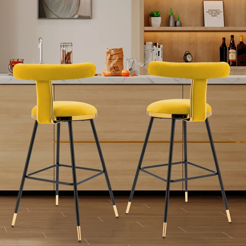 39.35 in.Gray Metal Leg Velvet Upholstered Height Bar Stool with Low Back(Set of 2) - Image 5