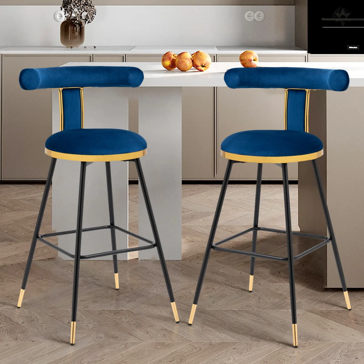 39.35 in.Gray Metal Leg Velvet Upholstered Height Bar Stool with Low Back(Set of 2) - Image 4