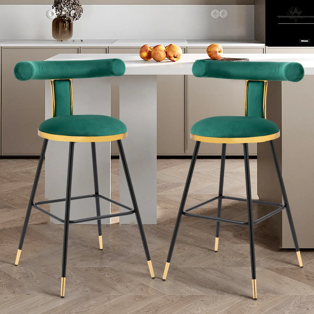 39.35 in.Gray Metal Leg Velvet Upholstered Height Bar Stool with Low Back(Set of 2) - Image 3