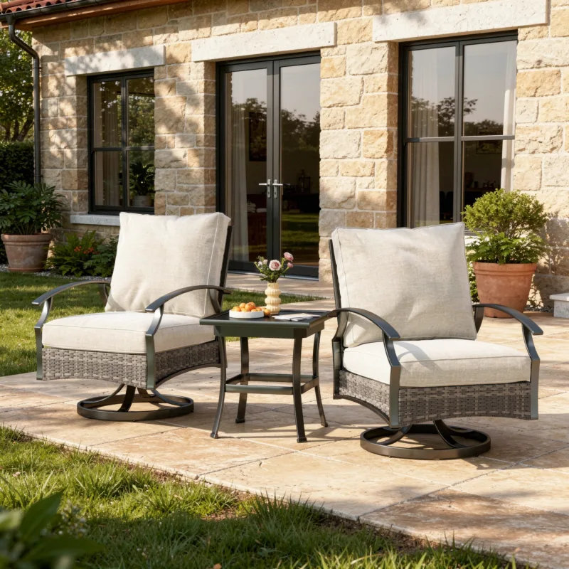 Charris 3-Piece PE Wicker Outdoor Patio Swivel Chairs with Side Table - Image 2