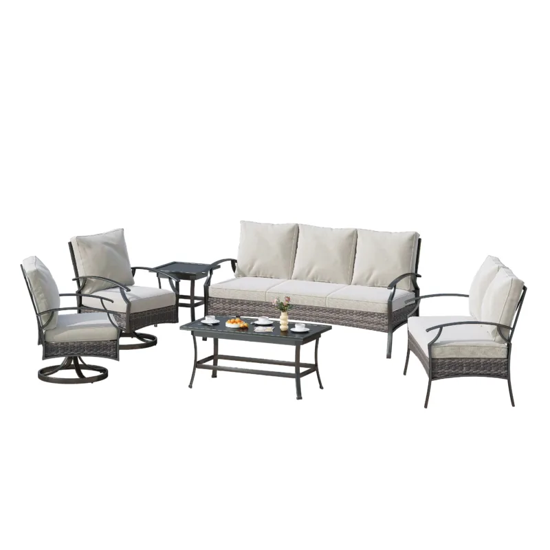 Charron Outdoor Metal 7-Person Patio Set With Two Tables and Wicker Decor - Image 4