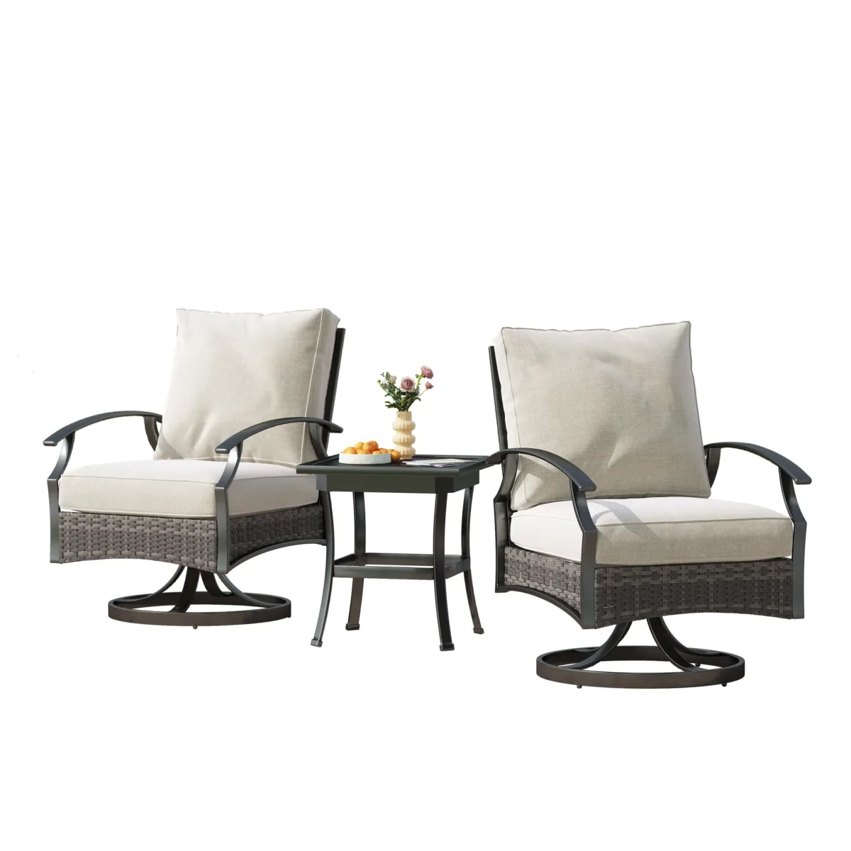 Outdoor Metal 4-Person Patio Set With Two Tables and Wicker Decor - Image 4
