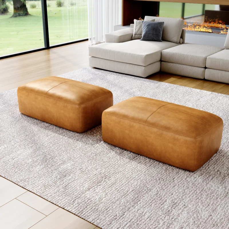 Hustle Square Top-Grain Genuine Leather Ottoman (Set of 2) - Image 12
