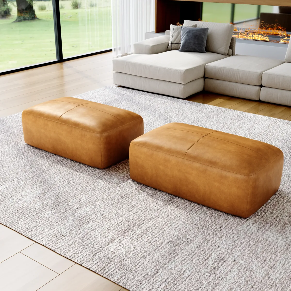 Hustle Square Top-Grain Genuine Leather Ottoman (Set of 2) - Image 12