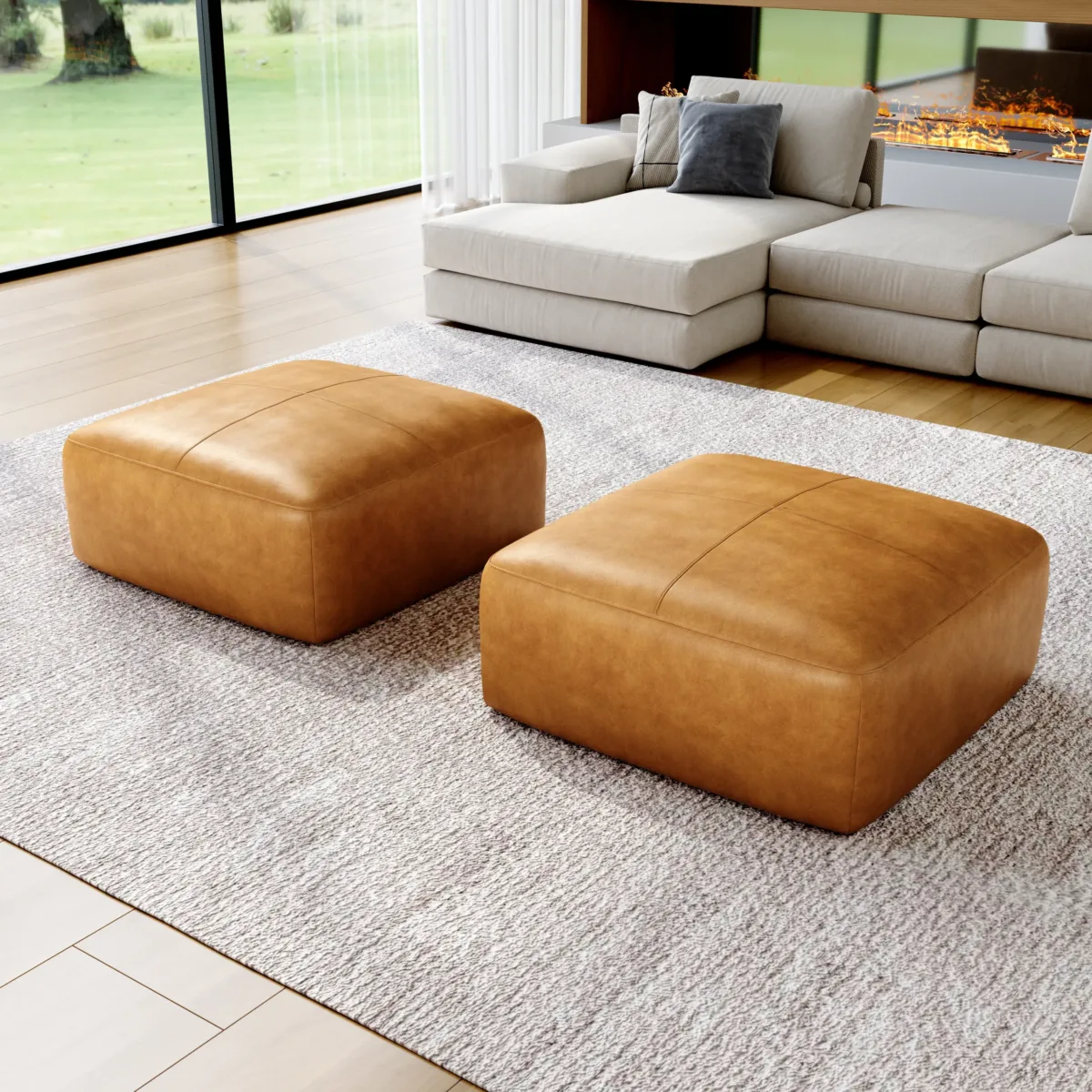 Hustle Square Top-Grain Genuine Leather Ottoman (Set of 2) - Image 11