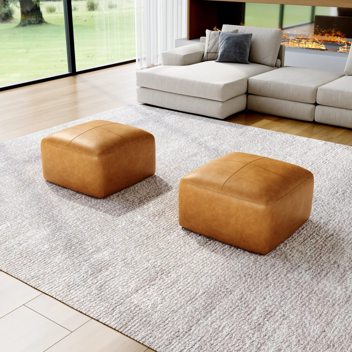 Hustle Square Top-Grain Genuine Leather Ottoman (Set of 2) - Image 10