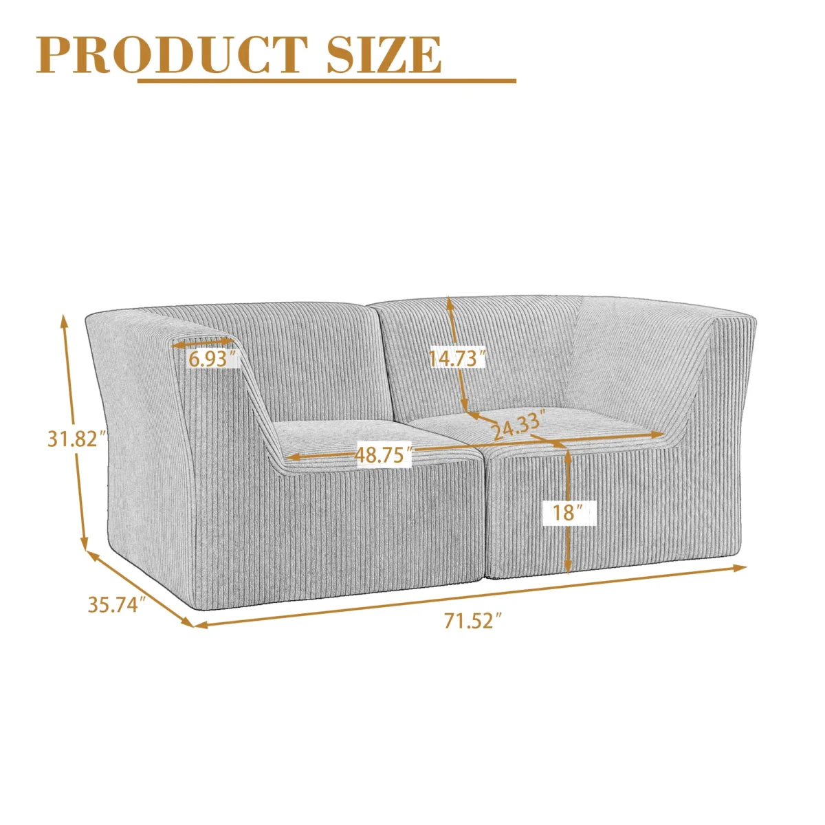 Camelle 2-Piece Flared Arms Corduroy Modular Loveseat - Image 2