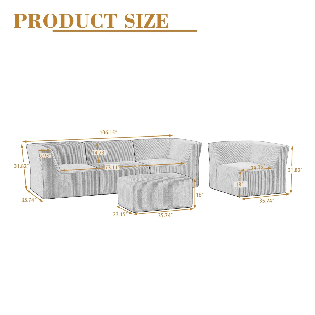 5 - Piece Corduroy Sectional - Image 4