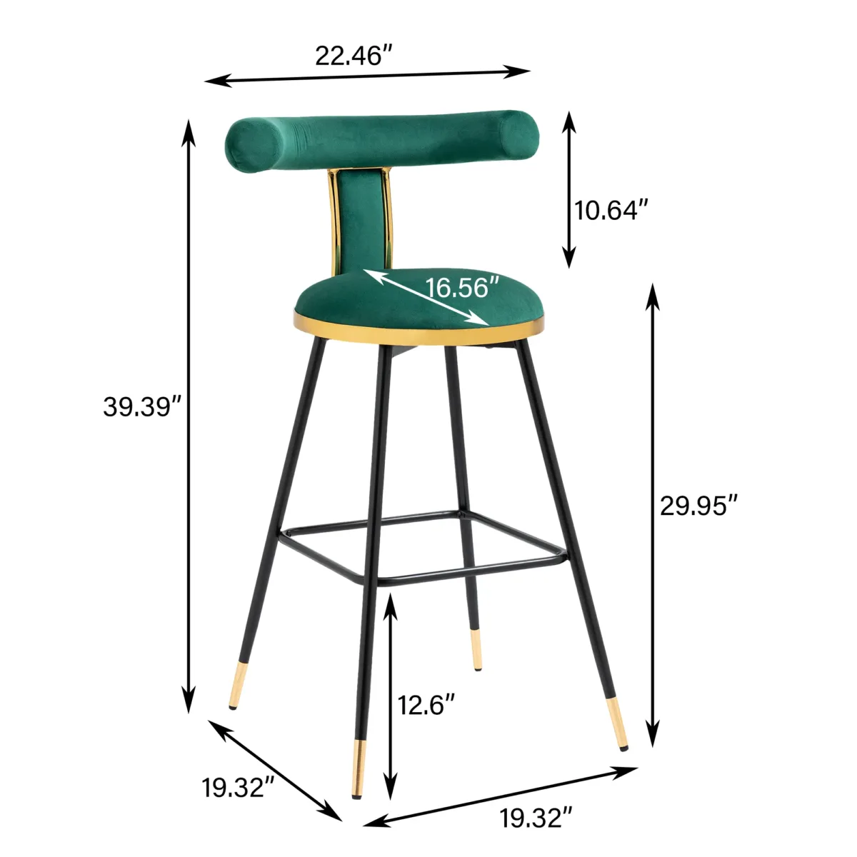 39.35 in.Gray Metal Leg Velvet Upholstered Height Bar Stool with Low Back(Set of 2) - Image 2