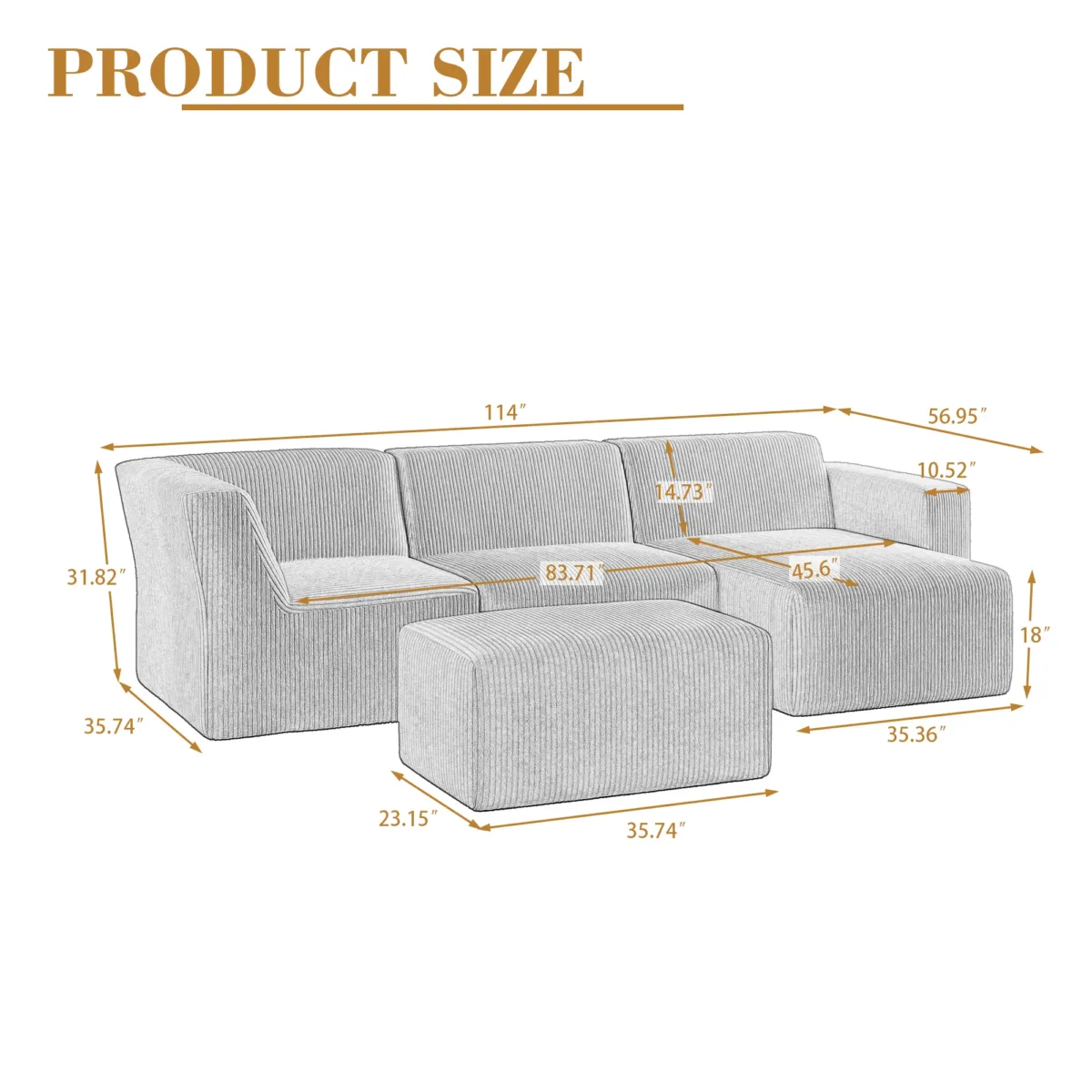 4 - Piece Corduroy Sectional - Image 4