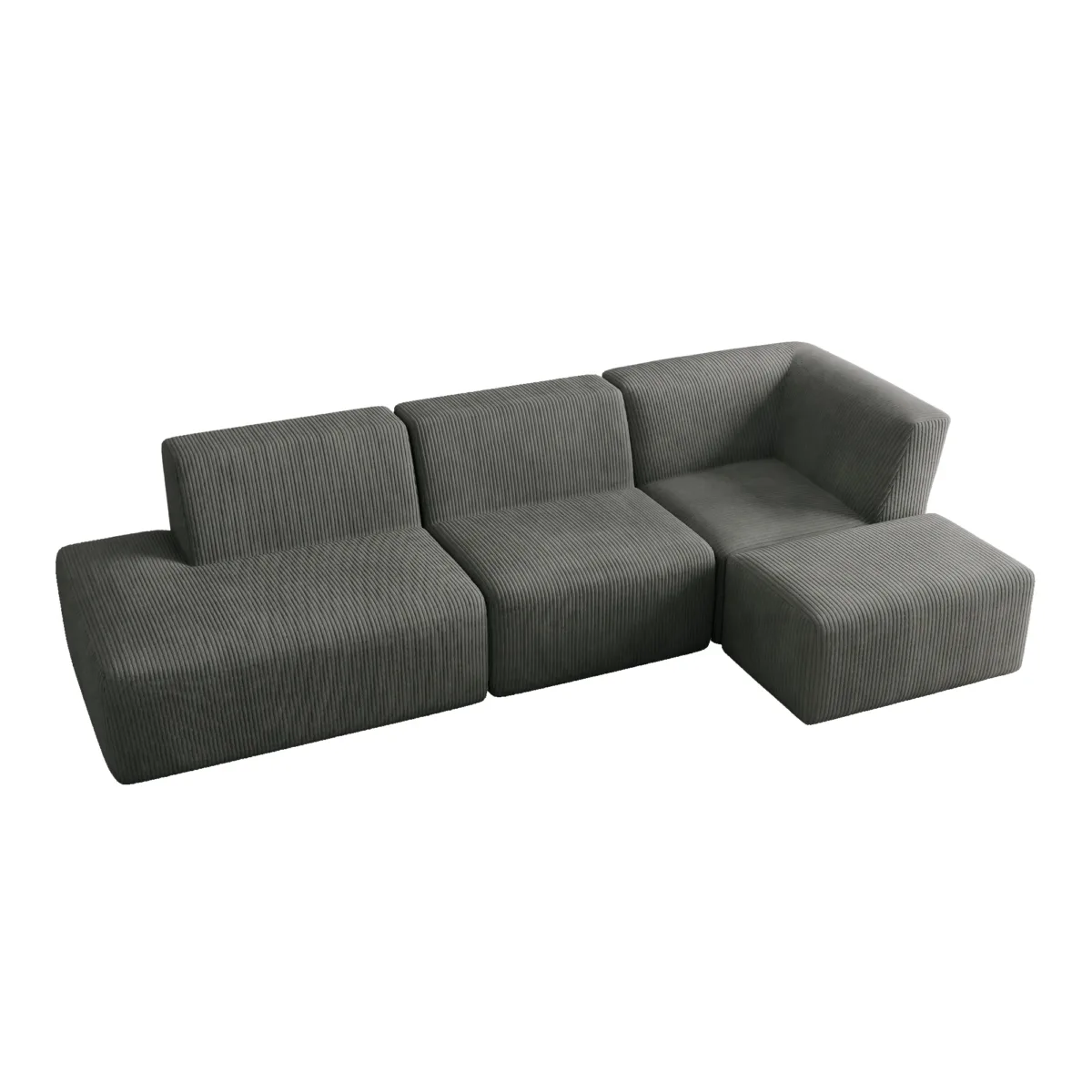 Camelle 4-Piece Corduroy Sectional Sofa with Right Chaise Module - Image 3