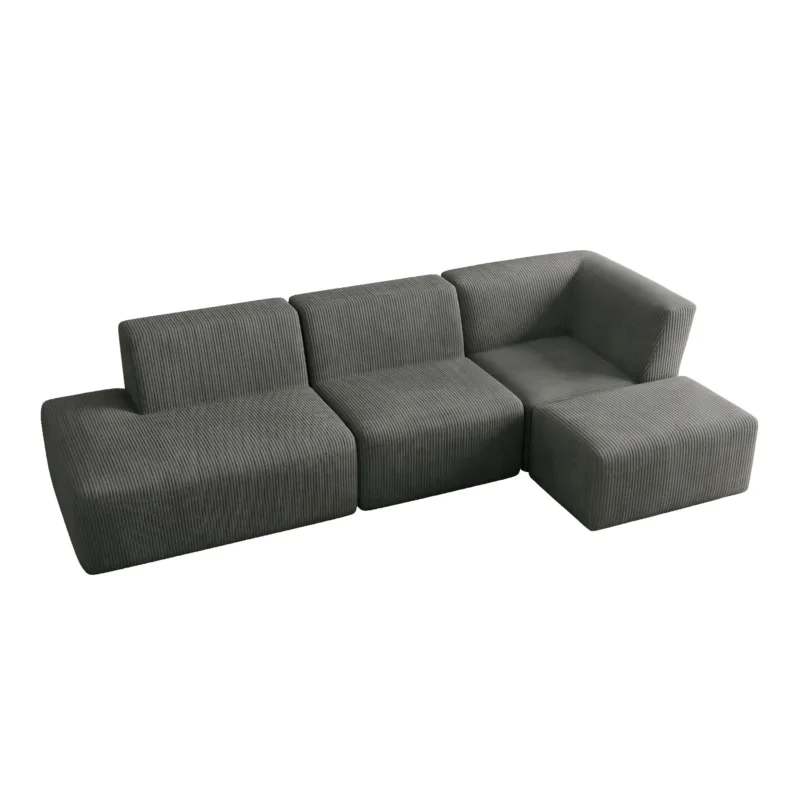 Camelle 4-Piece Corduroy Sectional Sofa with Right Chaise Module - Image 3