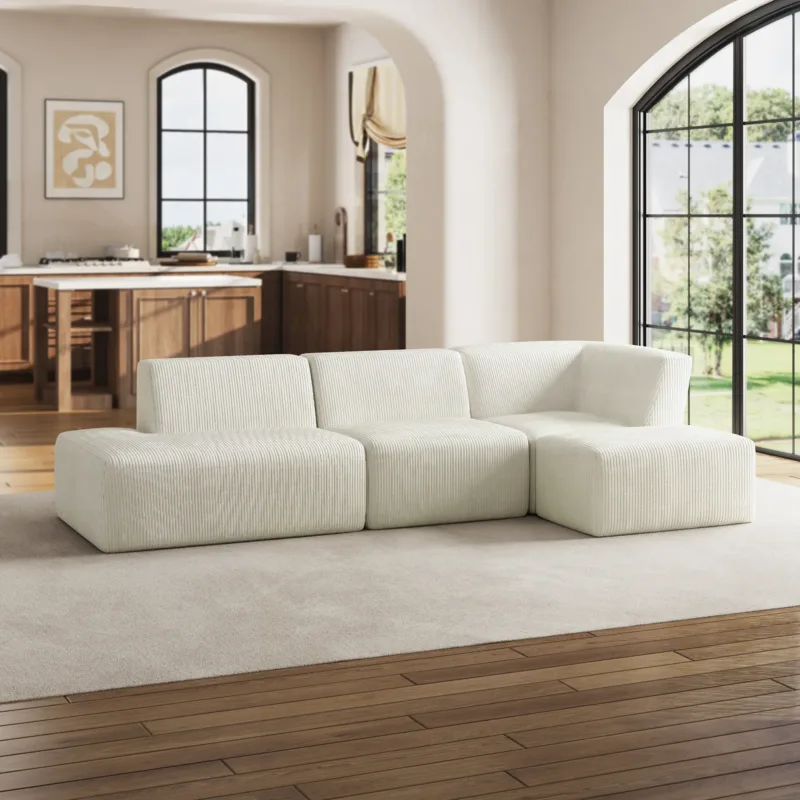 Camelle 4-Piece Corduroy Sectional Sofa with Right Chaise Module - Image 9