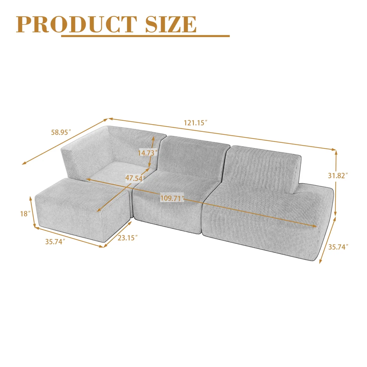 4 - Piece Corduroy Sectional - Image 4