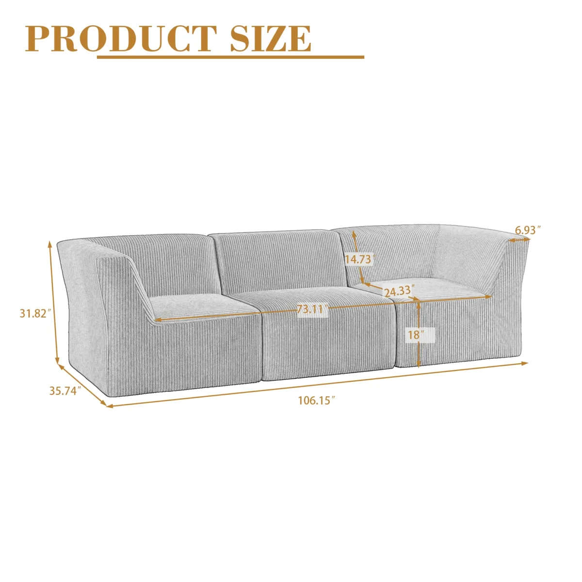 3 - Piece Corduroy Sectional - Image 4