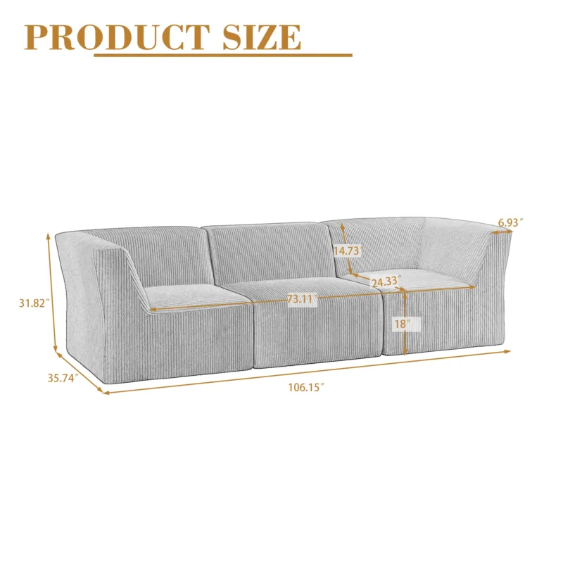 3 - Piece Corduroy Sectional - Image 4
