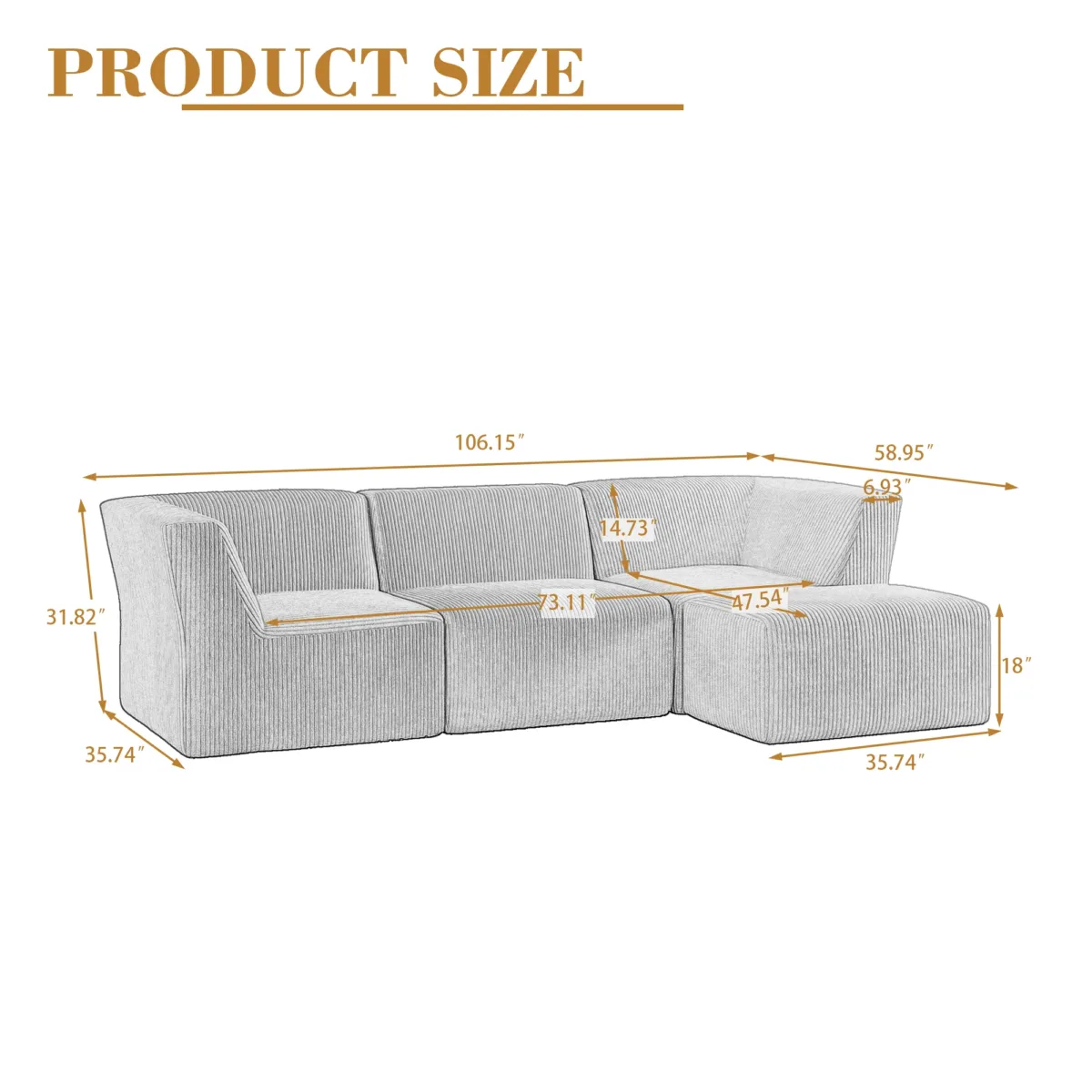 4 Pieces  Corduroy Sectional - Image 4