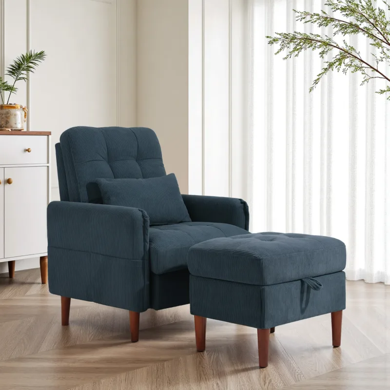 Deeda Soft Fabric Accent Chair with Adjustable Backrest and Ottoman - Image 10