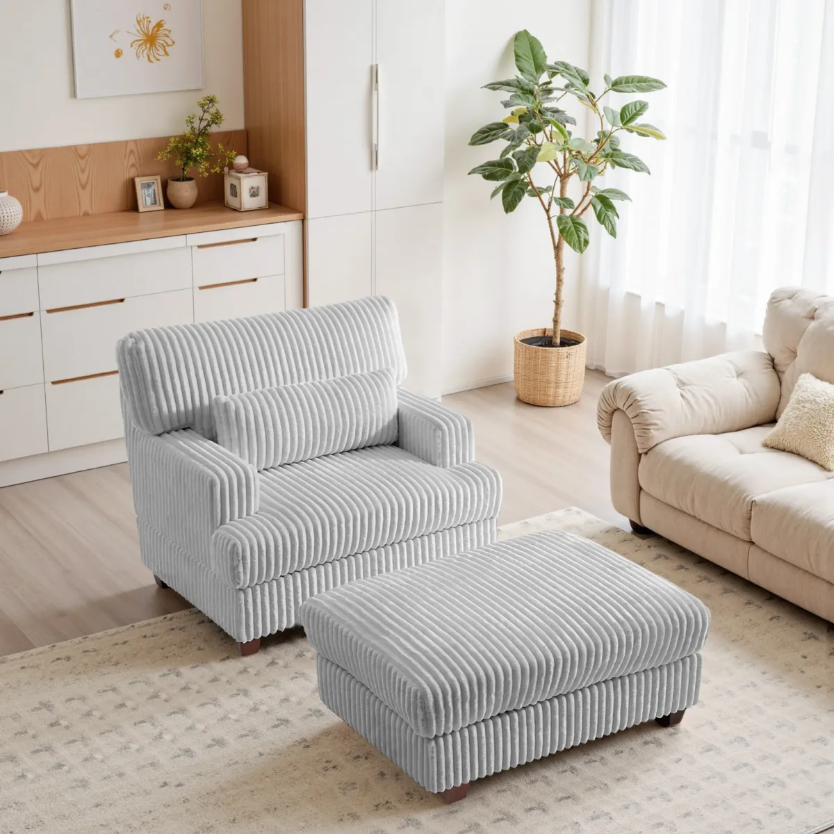 Ermia Modern Upholstered Faux Fur Square Ottoman - Image 7