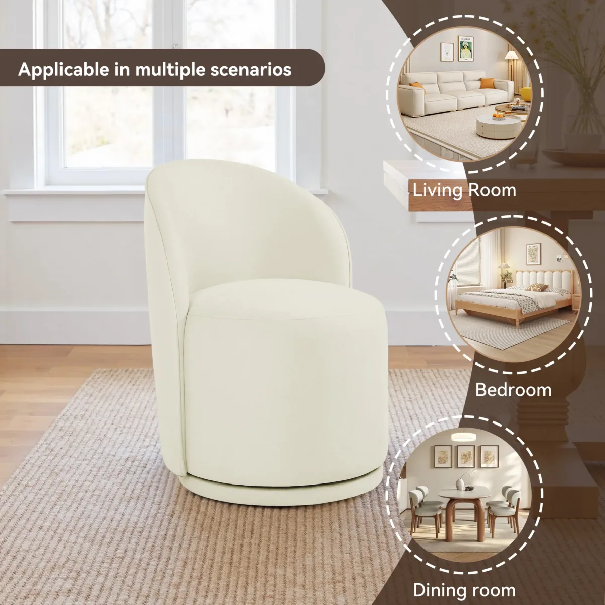 Integrated Barrel Armless Swivel Fabric Dining Chair - Image 9