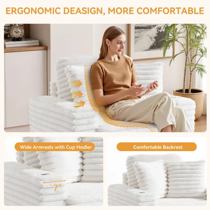Ermia Modern Faux Fur Accent Chair with Cup Holder and Two Pillows - Image 6