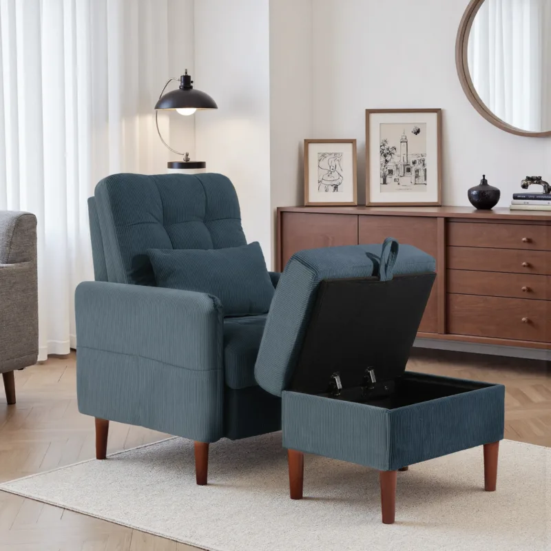 Deeda Soft Fabric Accent Chair with Adjustable Backrest and Ottoman - Image 11