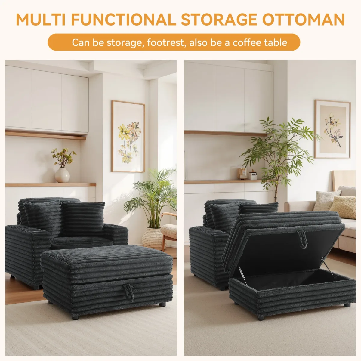 Ermia Modern Upholstered Faux Fur Square Storage Ottoman - Image 6