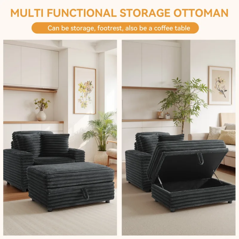 Ermia Modern Upholstered Faux Fur Square Storage Ottoman - Image 6