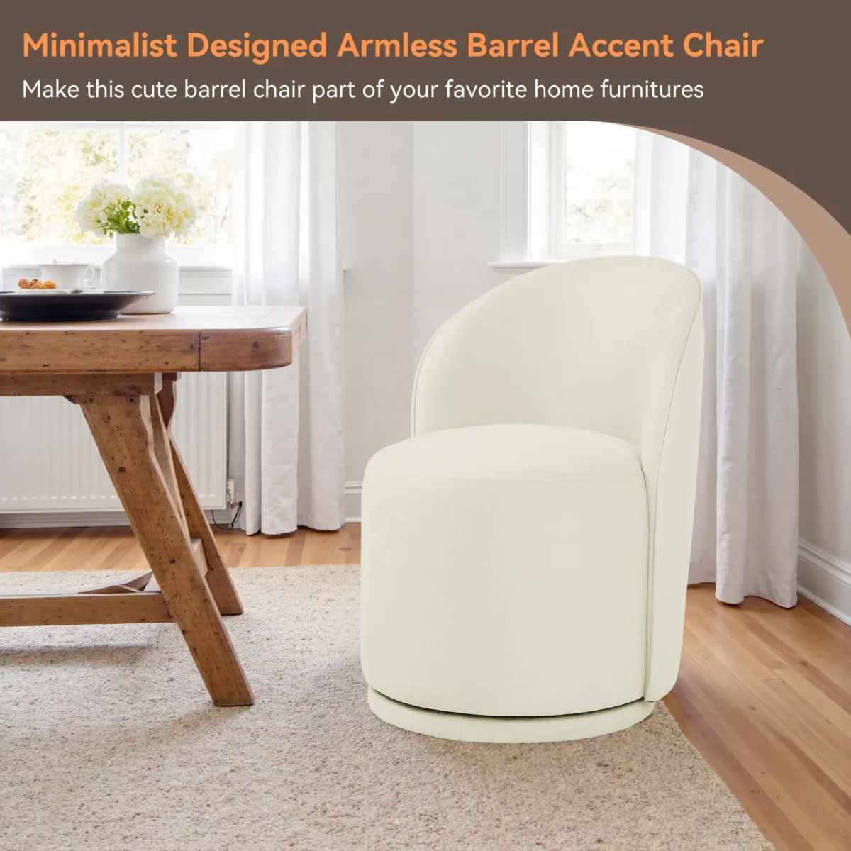 Integrated Barrel Armless Swivel Fabric Dining Chair - Image 10
